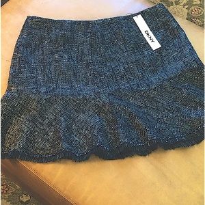 DKNYC Black Gray Silver Skirt , Flared Bottom  With Fringe Edge. Woman’s Size 10